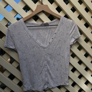 Pink Rose Light Gray V-Neck Shirt